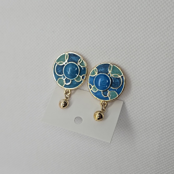 Elegant Blue and Gold Enamel  Earrings vintage style - Picture 13 of 14
